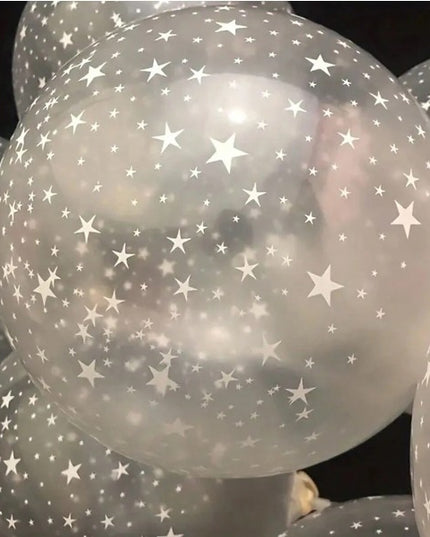 10 Baloane din Latex Transparente, Model Party,Stelute Albe, 2.8 g