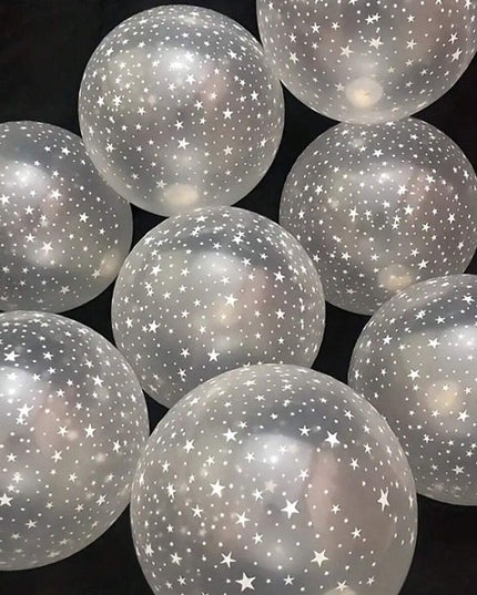 10 Baloane din Latex Transparente, Model Party,Stelute Albe, 2.8 g