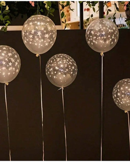 10 Baloane din Latex Transparente, Model Party,Stelute Albe, 2.8 g