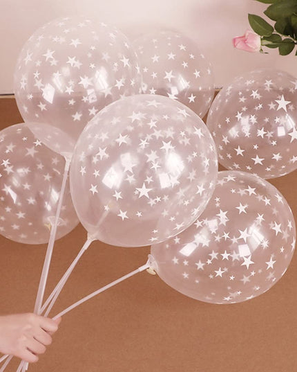 10 Baloane din Latex Transparente, Model Party,Stelute Albe, 2.8 g