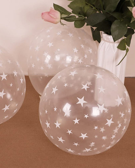 10 Baloane din Latex Transparente, Model Party,Stelute Albe, 2.8 g