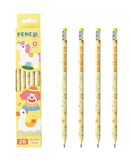 10 Creioane Negre, 2B, pentru Elevi Scoala, cu Radiera, Model