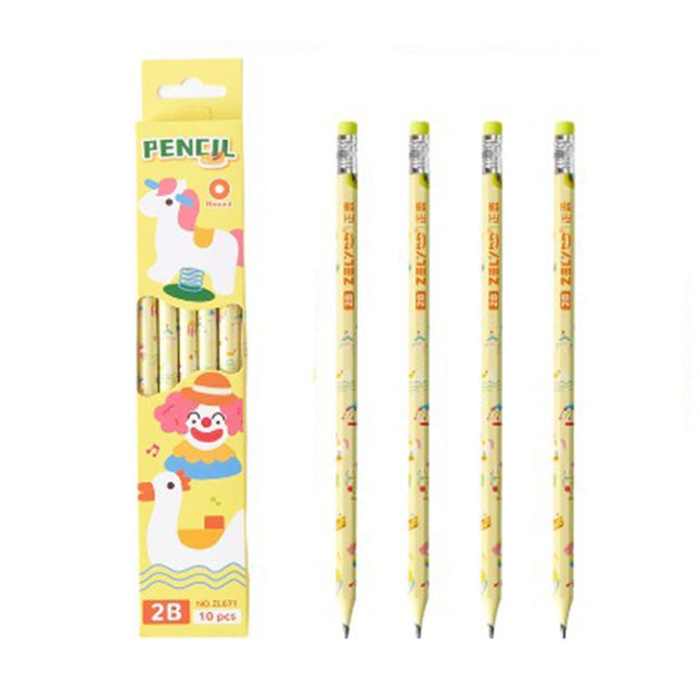 10 Creioane Negre, 2B, pentru Elevi Scoala, cu Radiera, Model