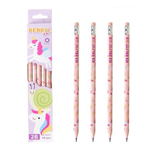 10 Creioane Negre, 2B, pentru Elevi Scoala, cu Radiera, Model