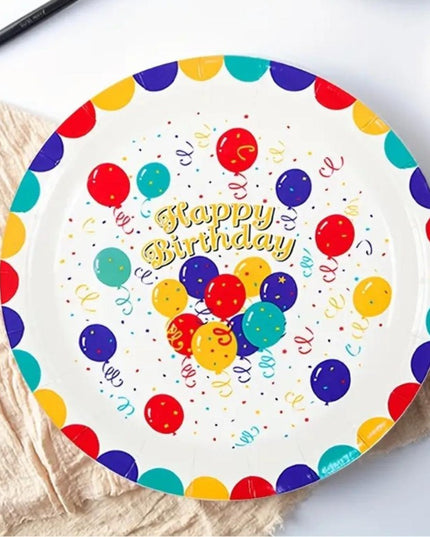 10 Farfurii de Unica Folosinta, din Carton,Model Happy Birthday