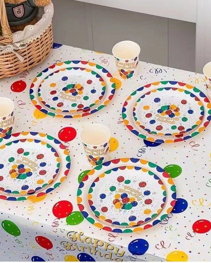 10 Farfurii de Unica Folosinta, din Carton,Model Happy Birthday