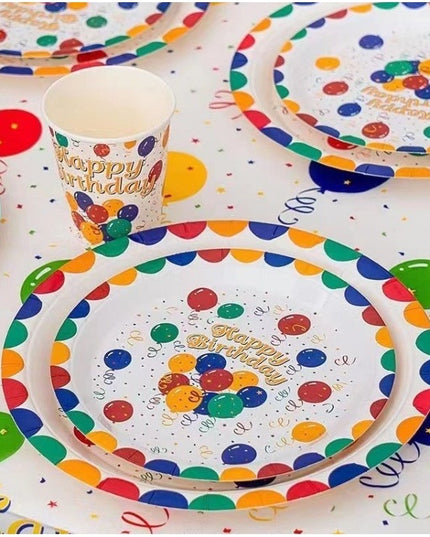 10 Farfurii de Unica Folosinta, din Carton,Model Happy Birthday