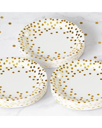 Set 10 Farfurii Unica Folosinta, Imprimeu cu Buline, din Carton, Diametru 18 cm, /
