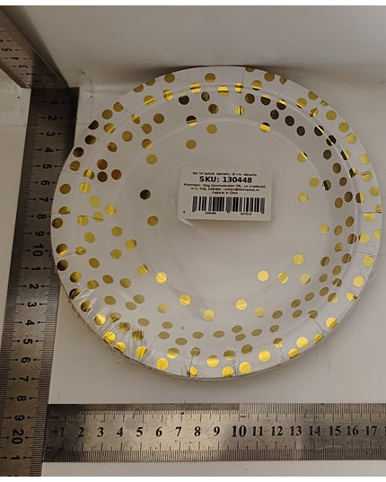 Set 10 Farfurii Unica Folosinta, Imprimeu cu Buline, din Carton, Diametru 18 cm, /