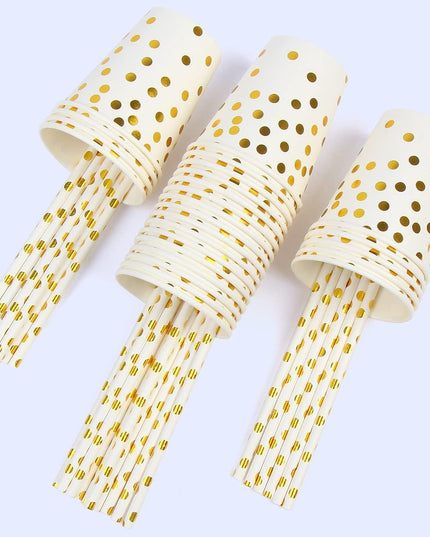 Set 10 Pahare, Imprimeu cu Buline, din Carton, 250 ml, 7.5 x 8.5 x 5.2 cm