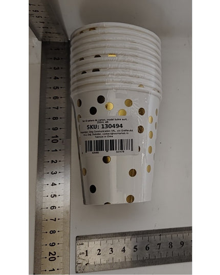 Set 10 Pahare, Imprimeu cu Buline, din Carton, 250 ml, 7.5 x 8.5 x 5.2 cm