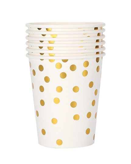Set 10 Pahare, Imprimeu cu Buline, din Carton, 250 ml, 7.5 x 8.5 x 5.2 cm