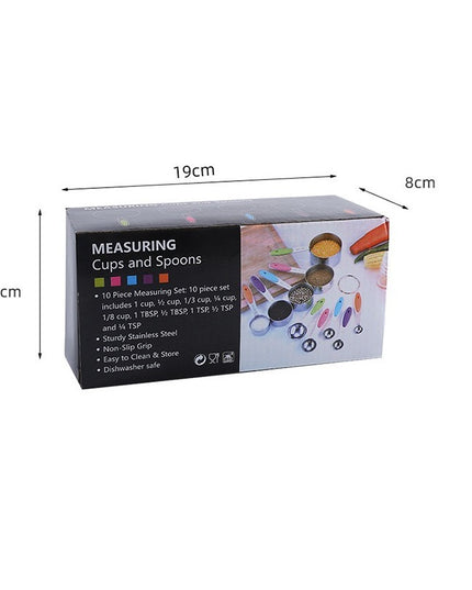 10 Piese de Masurare, 5 Linguri Gradate + 5 Cesti Gradate, Otel Inoxidabil + Silicon