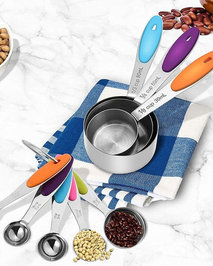 10 Piese de Masurare, 5 Linguri Gradate + 5 Cesti Gradate, Otel Inoxidabil + Silicon