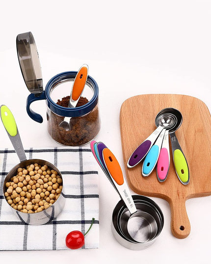 10 Piese de Masurare, 5 Linguri Gradate + 5 Cesti Gradate, Otel Inoxidabil + Silicon