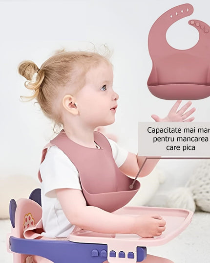 Set 10 piese diversificare bebelusi si copii din silicon baveta, farfurie compartimentata cu ventuza, bol cu ventuza, tacamuri din lemn si silicon, cana pentru gustari, fara alergeni, pudrat