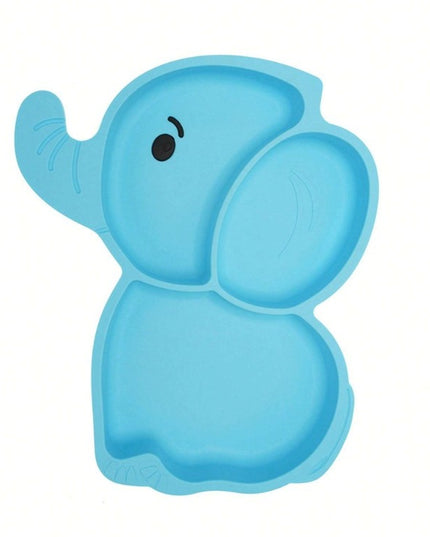 Set 10 Piese Servire Masa. pentru Bebelusi si Copii, din Silicon/Lemn, cu Ventuze Anti-alunecare, fara Alergeni. +6 Luni, Model Elefant