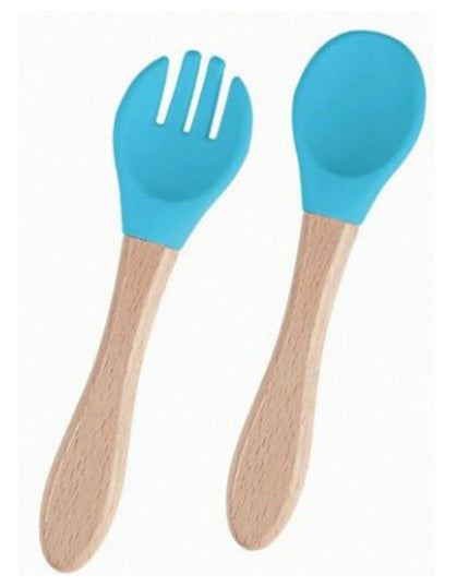 Set 10 Piese Servire Masa. pentru Bebelusi si Copii, din Silicon/Lemn, cu Ventuze Anti-alunecare, fara Alergeni. +6 Luni, Model Elefant