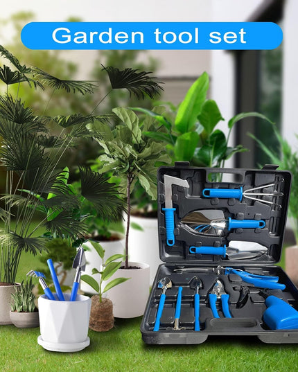 10 Unelte de Gradina, pentru Plantare Prelucrare Sol si Ingrijire Plante, Manere Albastre, Material PVC si Otel Inoxidabil, Inclusa