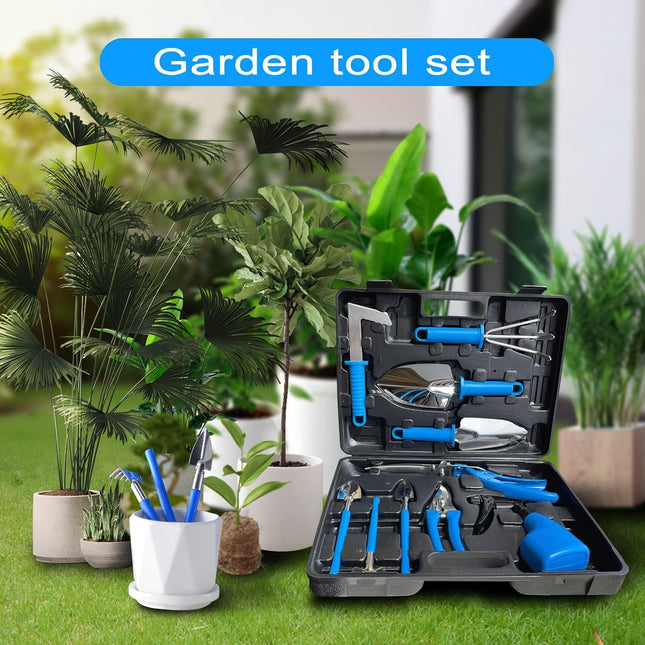10 Unelte de Gradina, pentru Plantare Prelucrare Sol si Ingrijire Plante, Manere Albastre, Material PVC si Otel Inoxidabil, Inclusa
