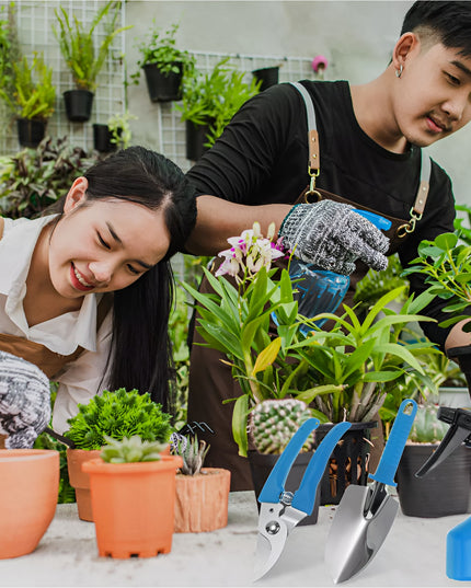 10 Unelte de Gradina, pentru Plantare Prelucrare Sol si Ingrijire Plante, Manere Albastre, Material PVC si Otel Inoxidabil, Inclusa