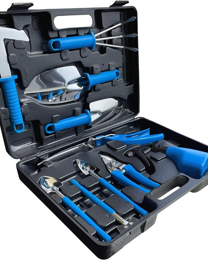 10 Unelte de Gradina, pentru Plantare Prelucrare Sol si Ingrijire Plante, Manere Albastre, Material PVC si Otel Inoxidabil, Inclusa