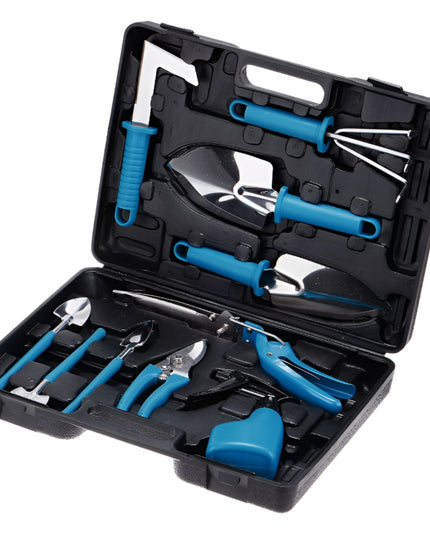 10 Unelte de Gradina, pentru Plantare Prelucrare Sol si Ingrijire Plante, Manere Albastre, Material PVC si Otel Inoxidabil, Inclusa