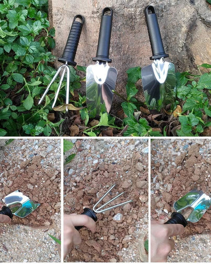 10 Unelte de Gradina, pentru Plantare Prelucrare Sol si Ingrijire Plante, Manere Negre, Material PVC si Otel Inoxidabil, Inclusa