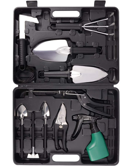 10 Unelte de Gradina, pentru Plantare Prelucrare Sol si Ingrijire Plante, Manere Negre, Material PVC si Otel Inoxidabil, Inclusa