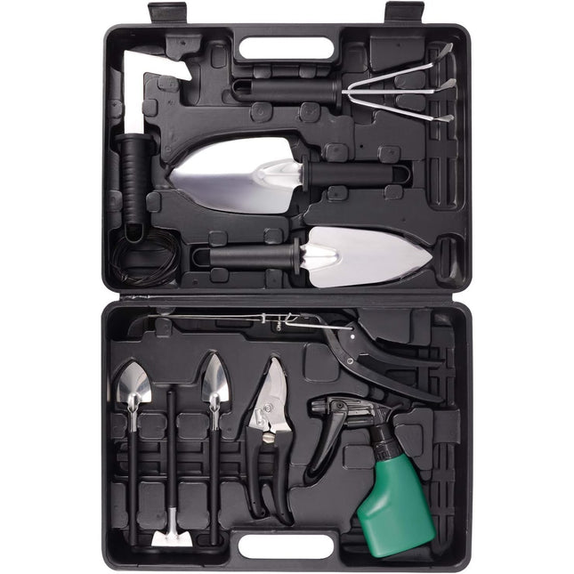 10 Unelte de Gradina, pentru Plantare Prelucrare Sol si Ingrijire Plante, Manere Negre, Material PVC si Otel Inoxidabil, Inclusa