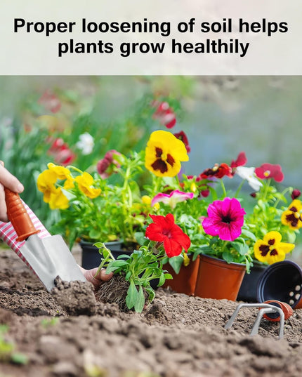 10 Unelte de Gradina, pentru Plantare Prelucrare Sol si Ingrijire Plante, Manere Portocalii, Material PVC si Otel Inoxidabil, Inclusa