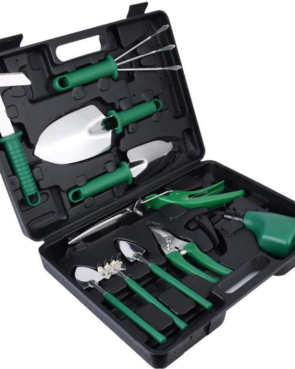 10 Unelte de Gradina, pentru Plantare Prelucrare Sol si Ingrijire Plante, Manere Verzi, Material PVC si Otel Inoxidabil, Inclusa