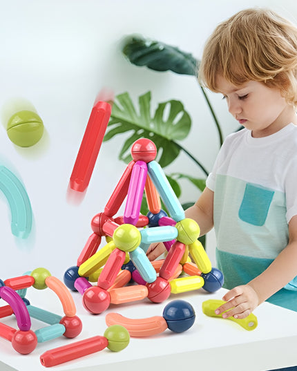 Set 100 Piese Magnetice de Constructie, Magnetic Sticks, Bastonase si Bile, 3 Ani, ABS, Magnet, 24 x 18.5 x 14 cm