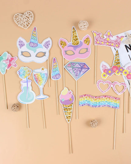 12 Accesorii pentru Petrecere, Props pentru Photo Corner, Tema Aniversare Copii