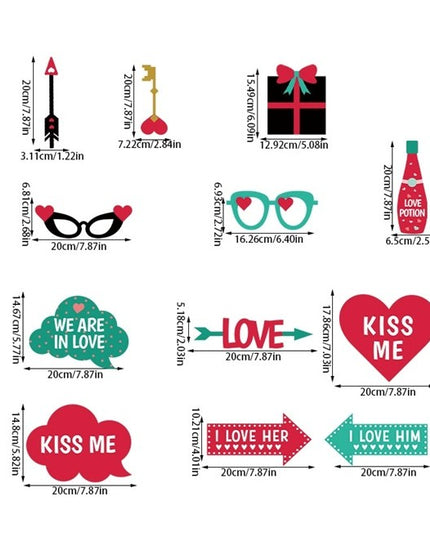 12 Accesorii pentru Petrecere, Props pentru Photo Corner, Tematica Iubire