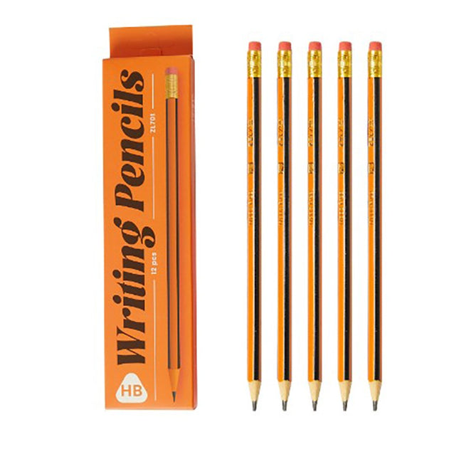 12 Creioane Negre, HB, pentru Scoala, cu Radiera, Model