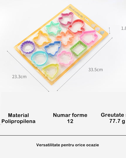 12 forme pentru prajituri material polipropilena, diverse forme, pentru orice ocazie, adancime