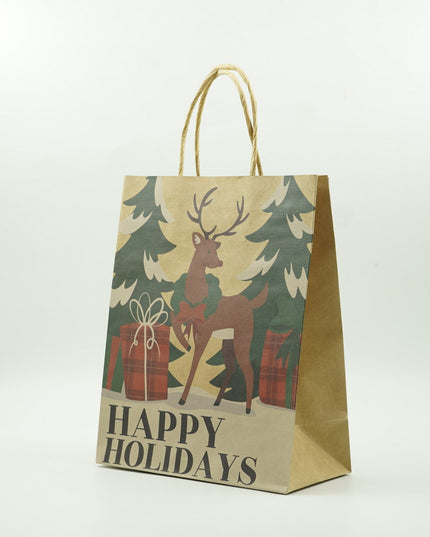 12 Pungi Cadou, Imprimeu Tematica Craciun, Model Random, din Hartie, Impachetare Usoara a Cadourilor