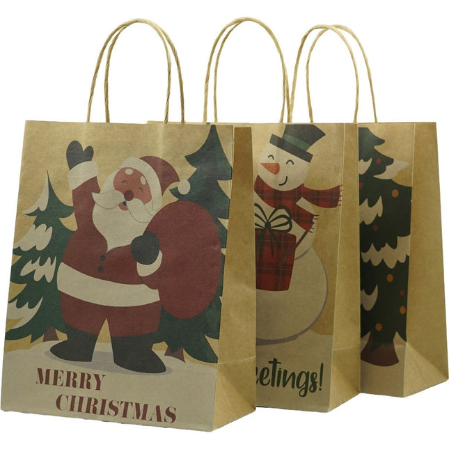 12 Pungi Cadou, Imprimeu Tematica Craciun, Model Random, din Hartie, Impachetare Usoara a Cadourilor