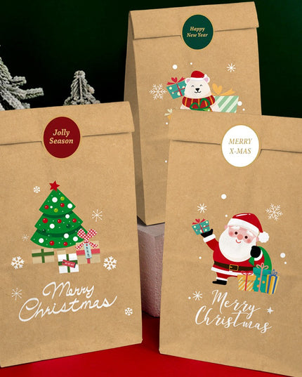 12 Pungi de Cadou, Tema Craciun, 12 Stickere Incluse,din Hartie