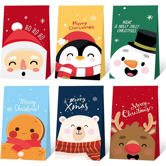 12 Pungi de Cadou, Tema Craciun, cu Personaje, 12 Stickere Incluse,din Hartie