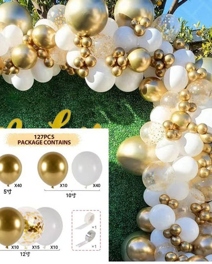 Baloane pentru Arcada decorativa, Set 127 baloane din Latex, Model Petrecere pentru Arcada, Baloane Party, 12 cm, 25 cm, 30 cm, Gold