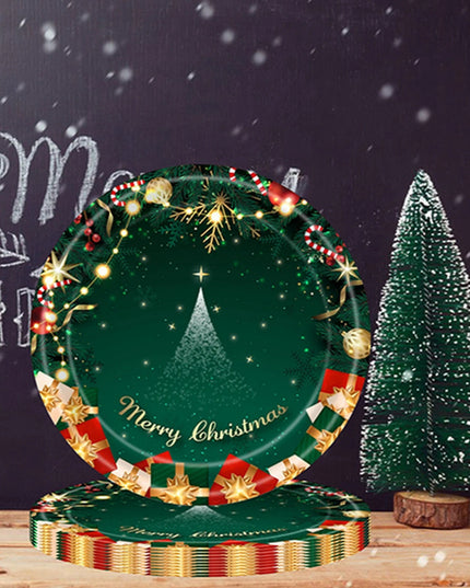 16 Farfurii de Unica Folosinta, Model Brad de Craciun Merry Christmas, Tematica Craciun