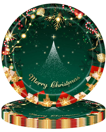 16 Farfurii de Unica Folosinta, Model Brad de Craciun Merry Christmas, Tematica Craciun