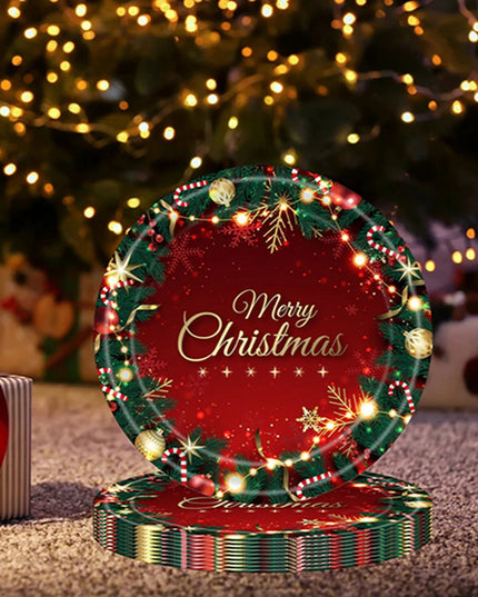 16 Farfurii de Unica Folosinta, Model Merry Christmas, Tematica Craciun