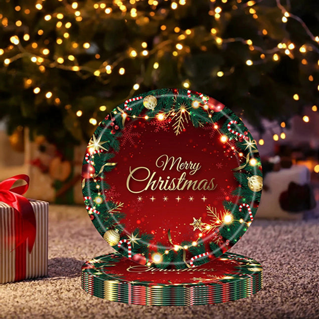 16 Farfurii de Unica Folosinta, Model Merry Christmas, Tematica Craciun