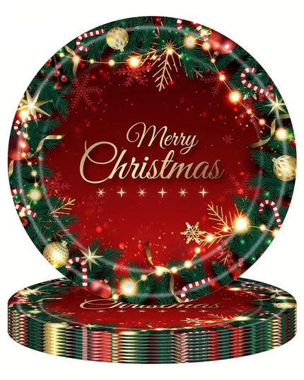 16 Farfurii de Unica Folosinta, Model Merry Christmas, Tematica Craciun