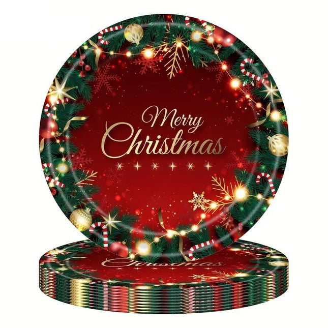 16 Farfurii de Unica Folosinta, Model Merry Christmas, Tematica Craciun