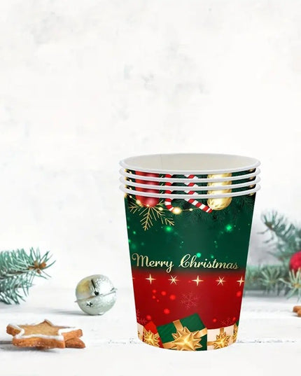 16 Pahare de Unica Folosinta, Model Merry Christmas, Tematica de Craciun