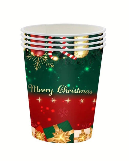 16 Pahare de Unica Folosinta, Model Merry Christmas, Tematica de Craciun